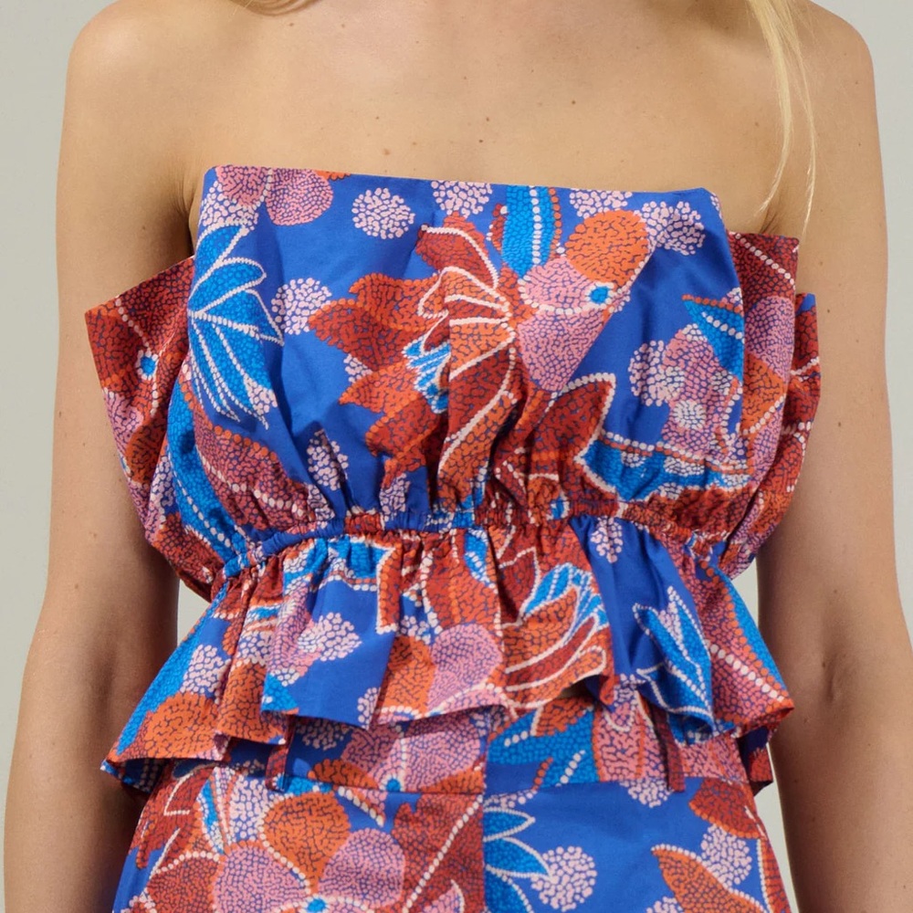 Sugarlips Amazonia Blue Floral Ruffle Tank Top